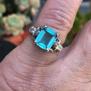 Mermaids Blue Topaz Sterling Silver Ring Sz 6